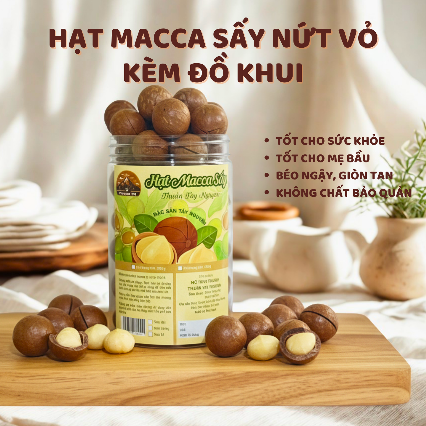 Hạt Macca sấy chín tách nứt size Đại, Mắc Ca Thuần Tây Nguyên, Hạt Dinh Dưỡng ăn liền
